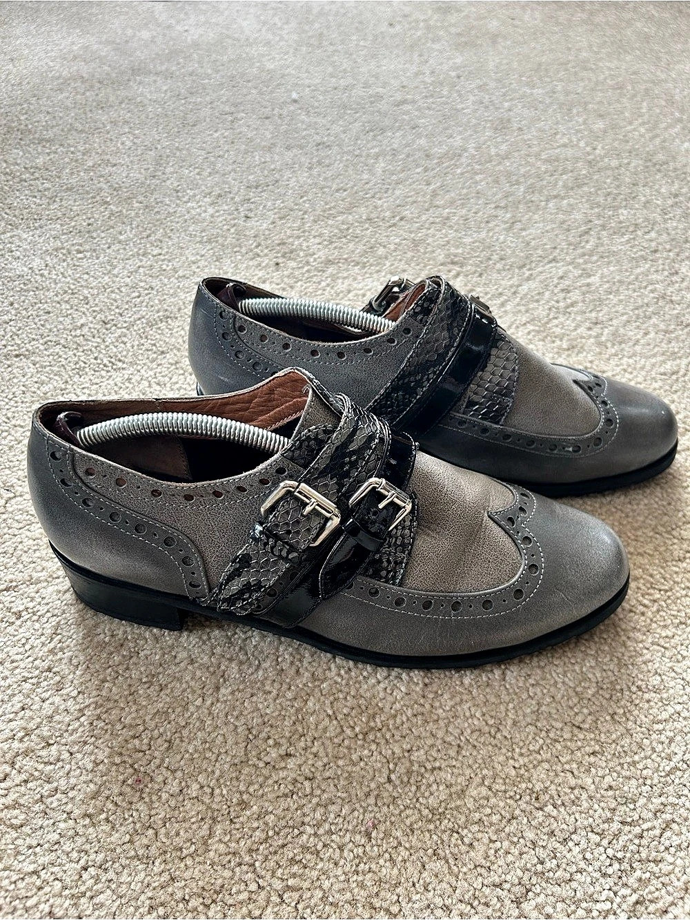 Juana Franca Double Monk Strap Brogue Gray EU 40- genuine leather